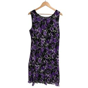Jessica Floral Purple and Black Women's Sleeveless Scoop Neck Dress Ruffled Hem